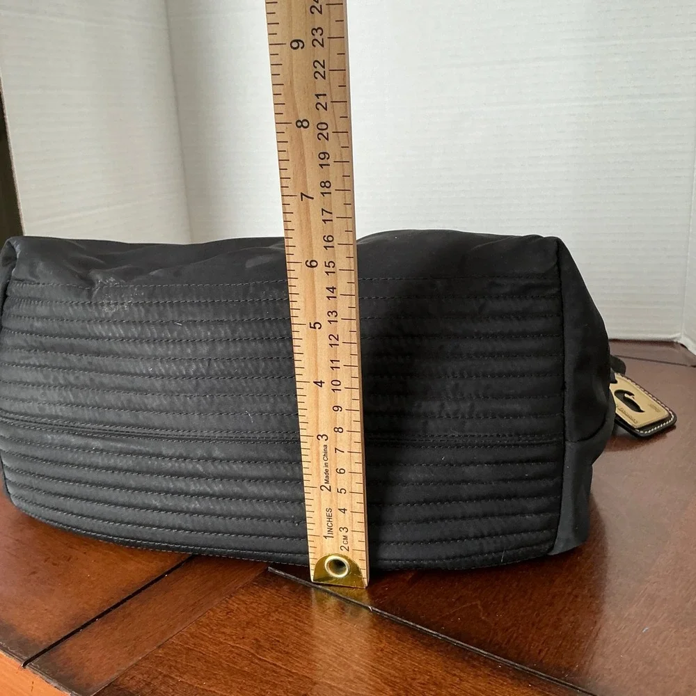 Dooney & Bourke Black Nylon Leather Trim Hobo Shoulder Bag Pink Lining Duck Logo